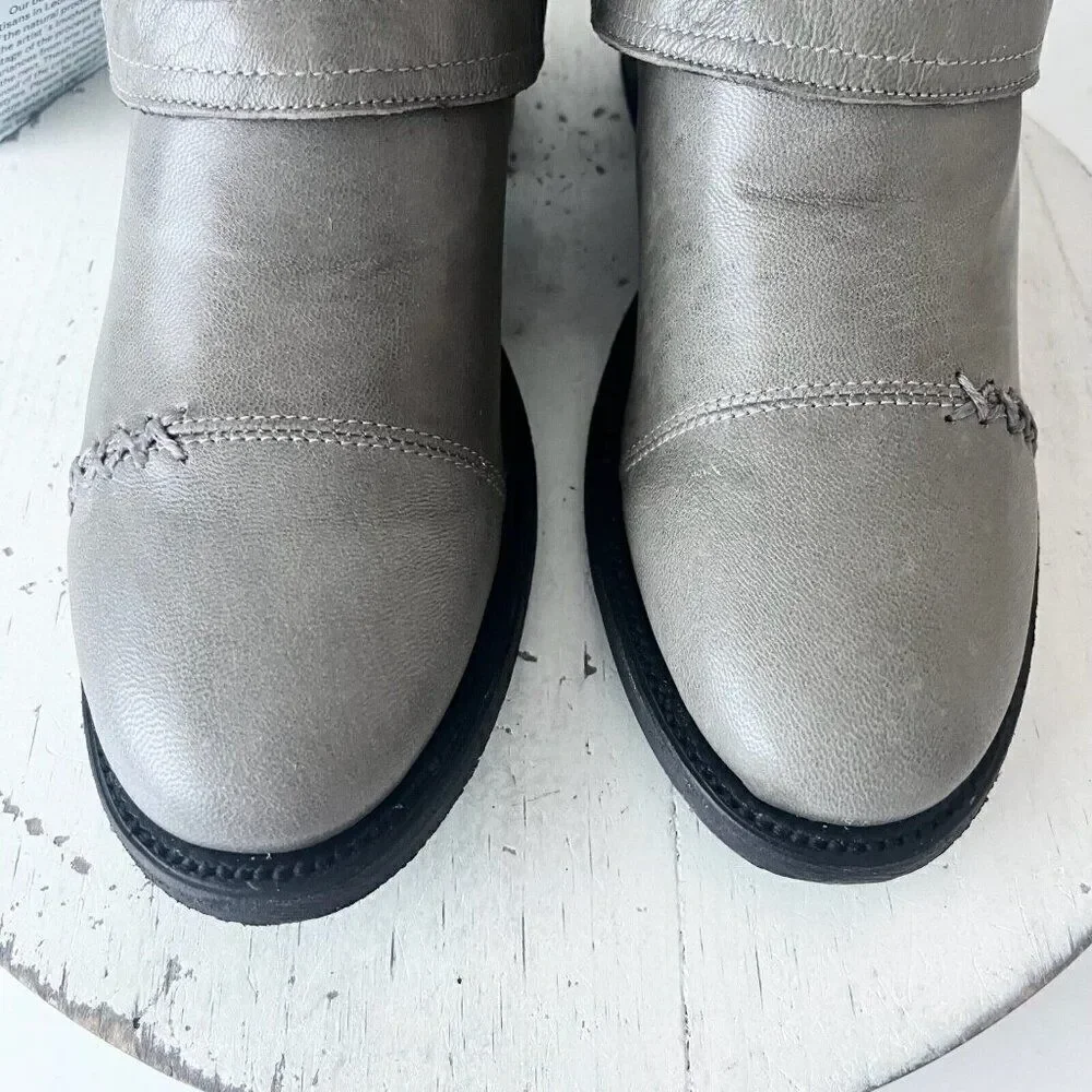Lane Boots Womens Gray Leater Canvas Mid-Calf Western Moto Style Zip Size 7.5